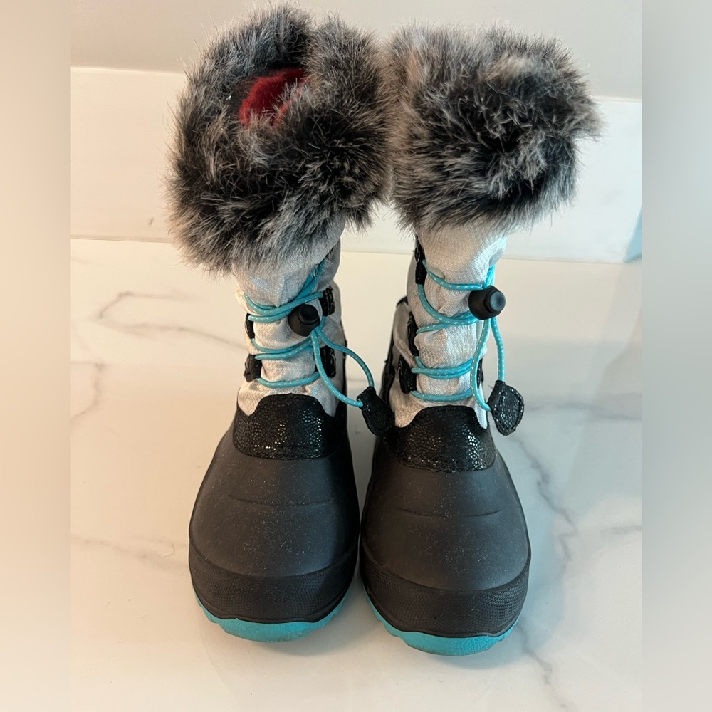 Kamik Kids Winter Boots with Faux Fur Trim
Gray and Aqua